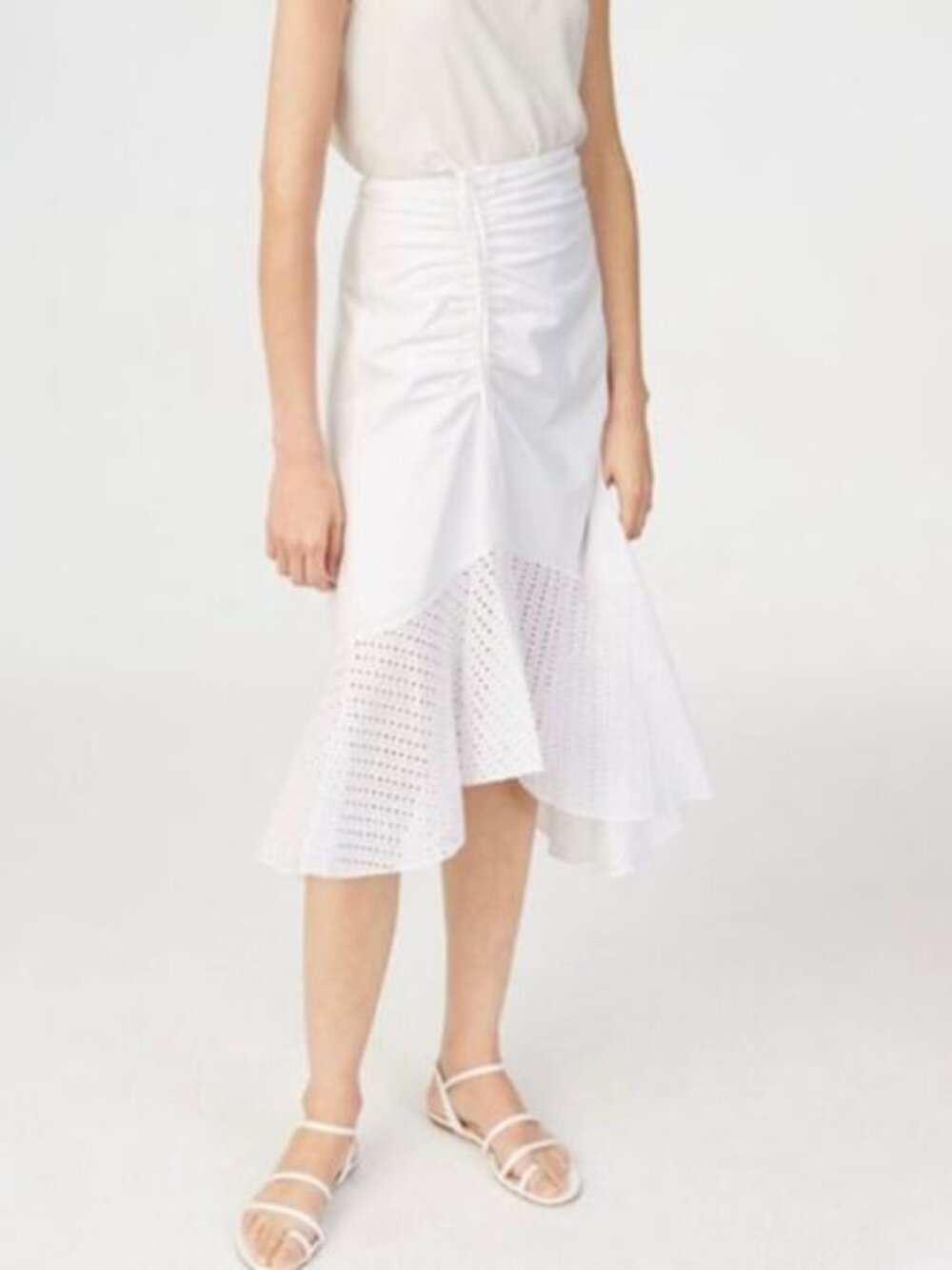 Club Monaco Ruanne White Eyelet High-Low Skirt with Ruffle Hem Size 4
